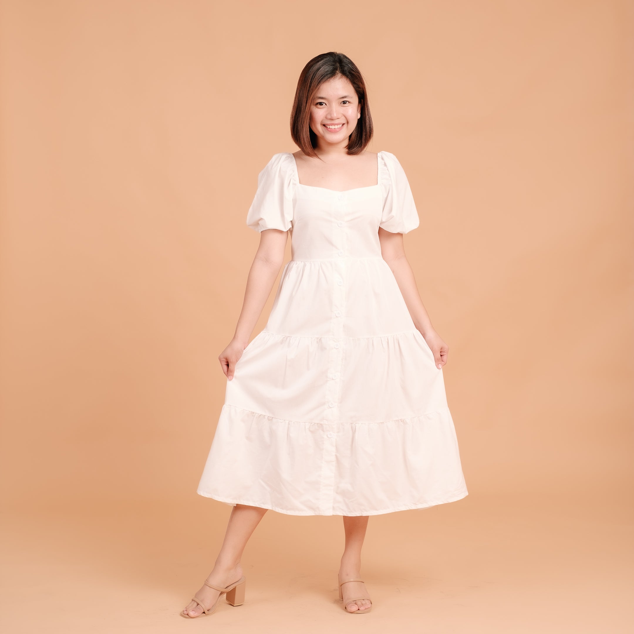 knee length dresses for ladies Midi linen dress BOHOL in White